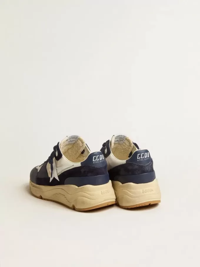 Running Sole in mesh color crema e pelle blu con stella in pelle bianca