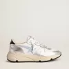 Running Sole in nylon e pelle metallizzata argento con stella azzurra Running Sole in nylon e pelle metallizzata argento con stella azzurra