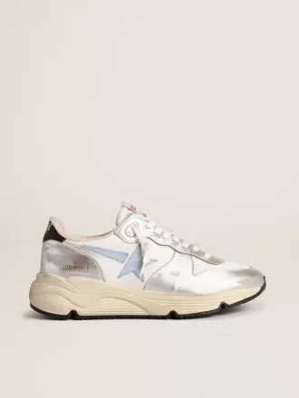 Running Sole in nylon e pelle metallizzata argento con stella azzurra