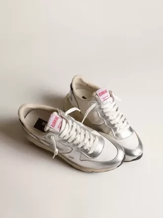 Running Sole in nylon e pelle metallizzata argento con stella azzurra