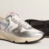 Running Sole in nylon e pelle metallizzata argento con stella azzurra Running Sole in nylon e pelle metallizzata argento con stella azzurra