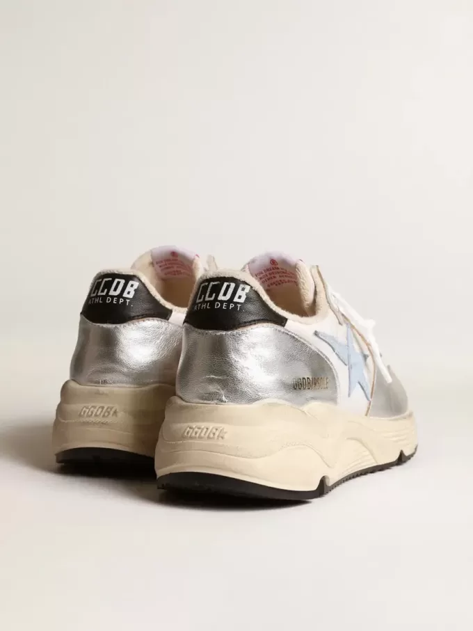 Running Sole in nylon e pelle metallizzata argento con stella azzurra Running Sole in nylon e pelle metallizzata argento con stella azzurra
