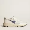 Running Sole in pelle bianca e mesh con stella in pelle laminata blu