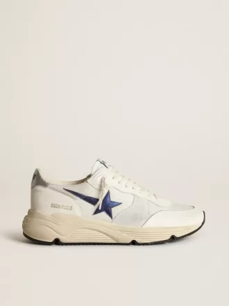 Running Sole in pelle bianca e mesh con stella in pelle laminata blu Running Sole in pelle bianca e mesh con stella in pelle laminata blu