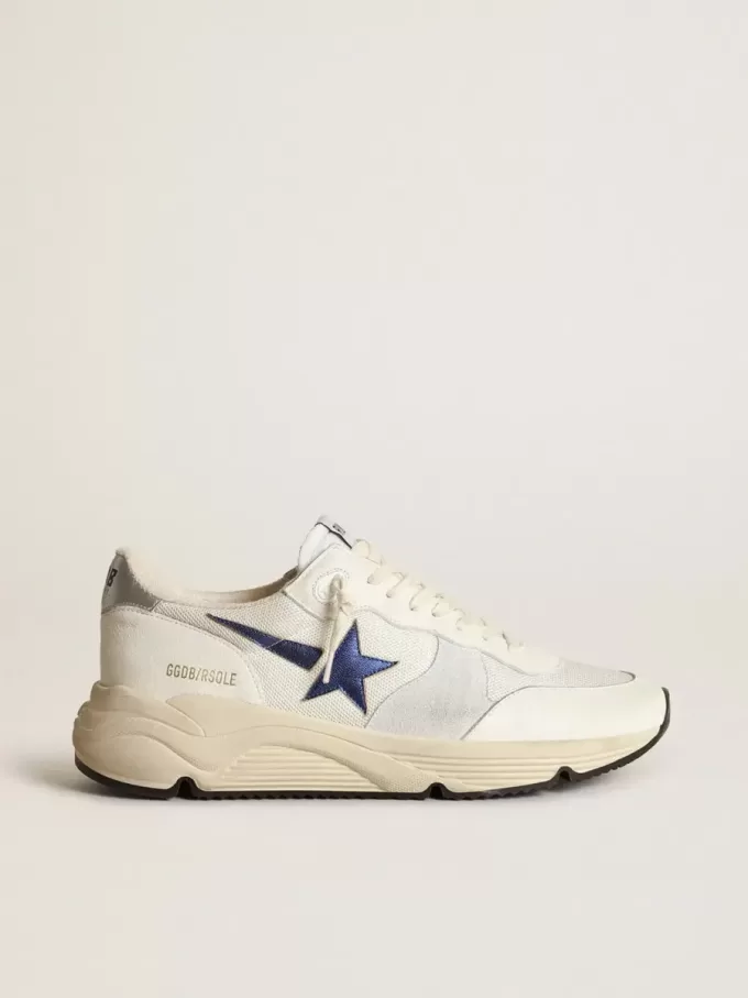 Running Sole in pelle bianca e mesh con stella in pelle laminata blu