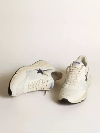 Running Sole in pelle bianca e mesh con stella in pelle laminata blu Running Sole in pelle bianca e mesh con stella in pelle laminata blu