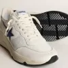 Running Sole in pelle bianca e mesh con stella in pelle laminata blu