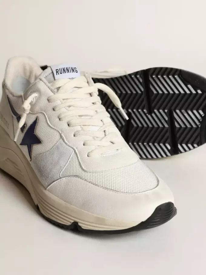 Running Sole in pelle bianca e mesh con stella in pelle laminata blu