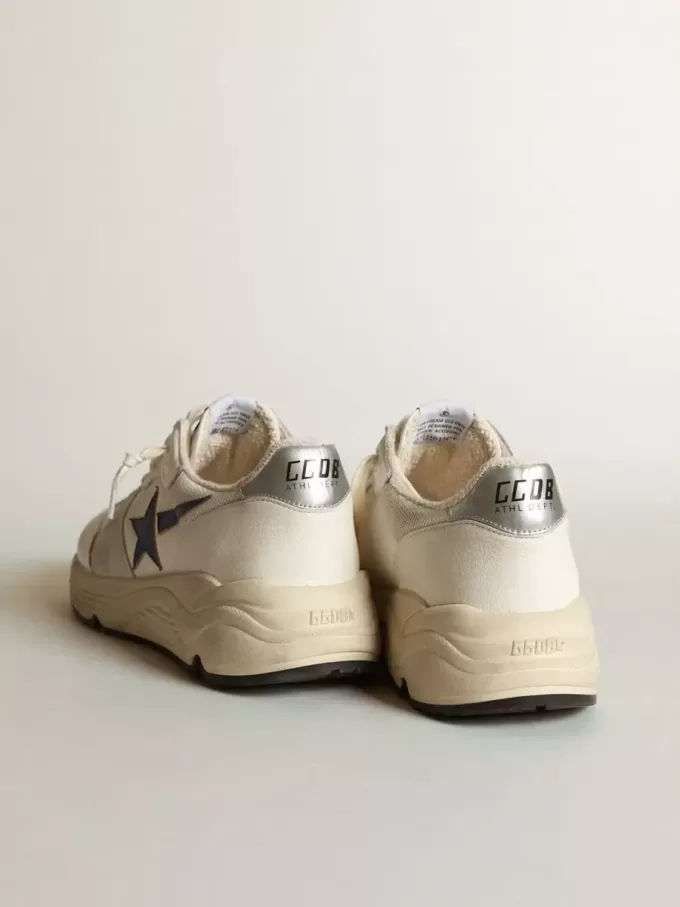 Running Sole in pelle bianca e mesh con stella in pelle laminata blu