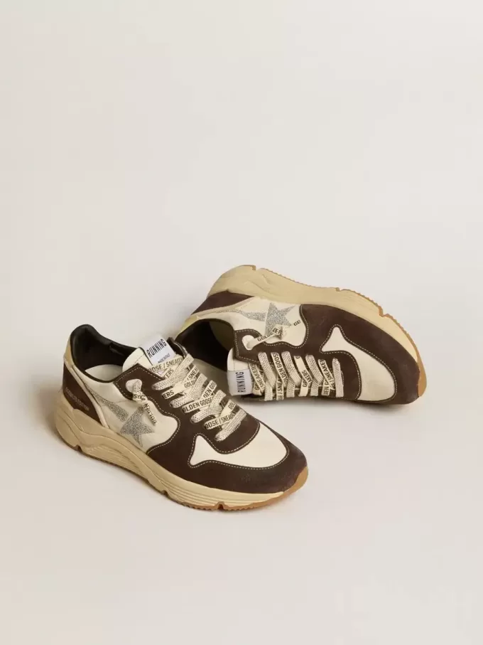 Running Sole LTD da donna in nappa e pelle scamosciata marrone con stella in cristallo Swarovski Running Sole LTD da donna in nappa e pelle scamosciata marrone con stella in cristallo Swarovski