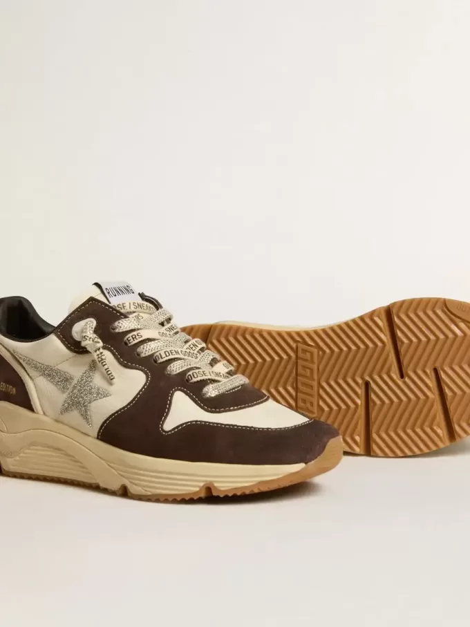 Running Sole LTD da donna in nappa e pelle scamosciata marrone con stella in cristallo Swarovski Running Sole LTD da donna in nappa e pelle scamosciata marrone con stella in cristallo Swarovski