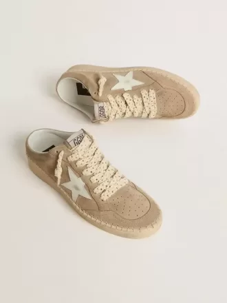 Sabot Ball Star da donna in pelle scamosciata beige con stella in pelle bianca