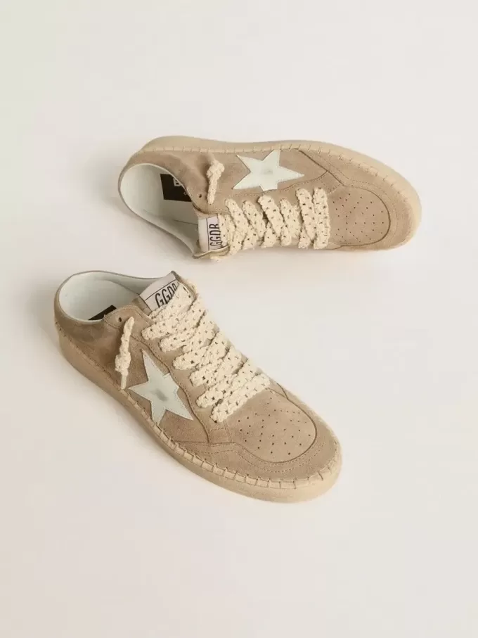 Sabot Ball Star da donna in pelle scamosciata beige con stella in pelle bianca
