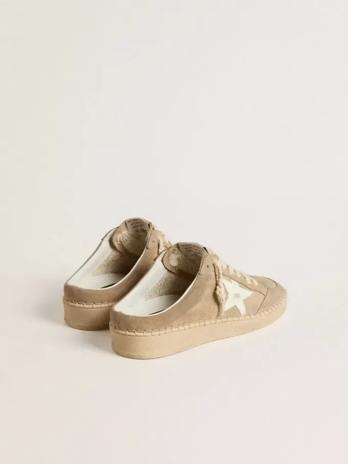 Sabot Ball Star da donna in pelle scamosciata beige con stella in pelle bianca