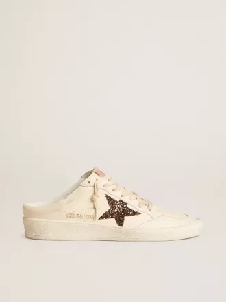 Sabot Ball Star in nappa avorio con stella glitterata color bronzo