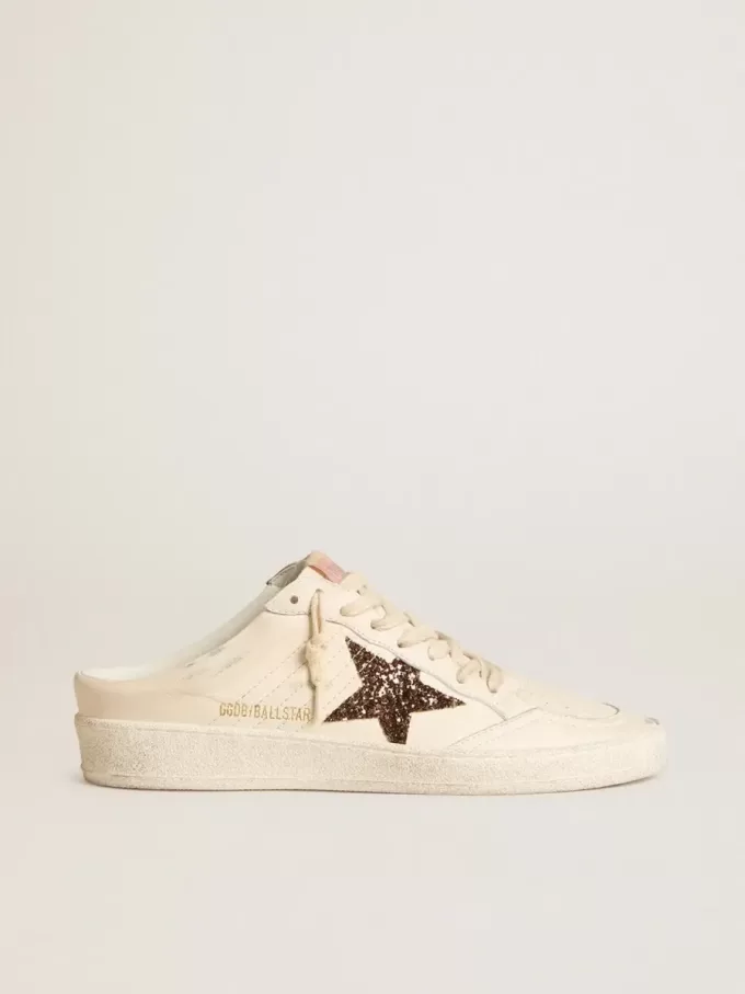 Sabot Ball Star in nappa avorio con stella glitterata color bronzo
