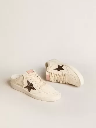 Sabot Ball Star in nappa avorio con stella glitterata color bronzo