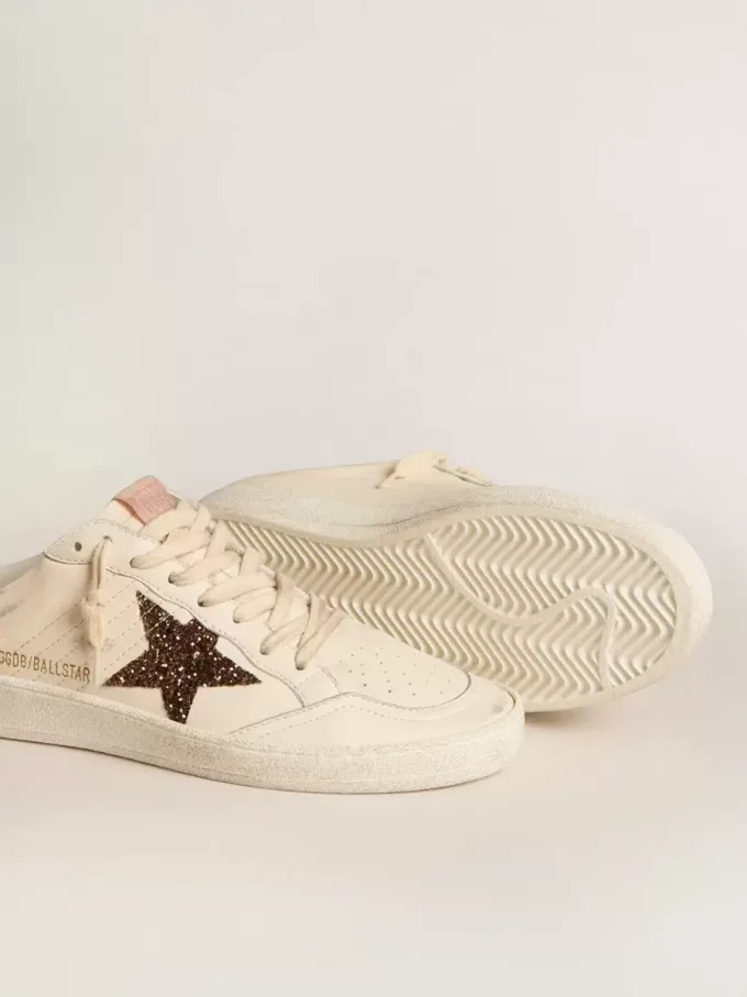 Sabot Ball Star in nappa avorio con stella glitterata color bronzo