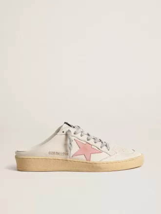Sabot Ball Star in nappa bianca con stella in pelle rosa antico