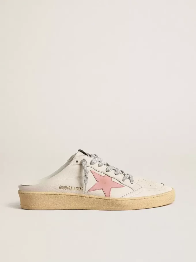 Sabot Ball Star in nappa bianca con stella in pelle rosa antico