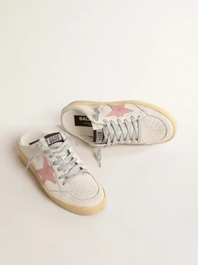 Sabot Ball Star in nappa bianca con stella in pelle rosa antico