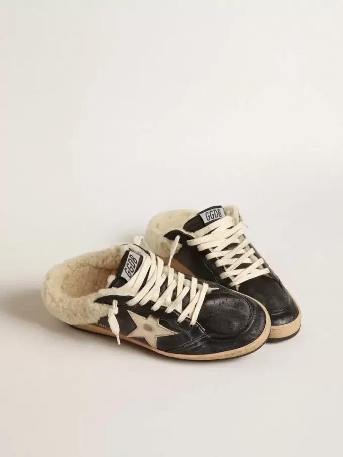 Sabot Ball Star in nappa con stella platino e fodera in shearling