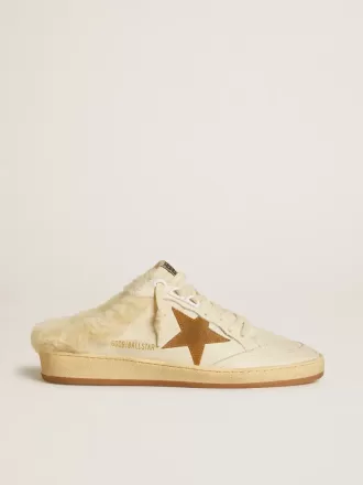 Sabot Ball Star in pelle con stella in pelle scamosciata e fodera in shearling beige