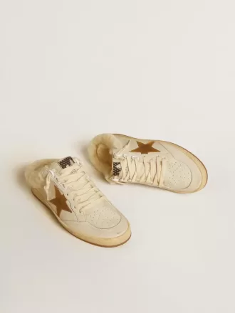Sabot Ball Star in pelle con stella in pelle scamosciata e fodera in shearling beige