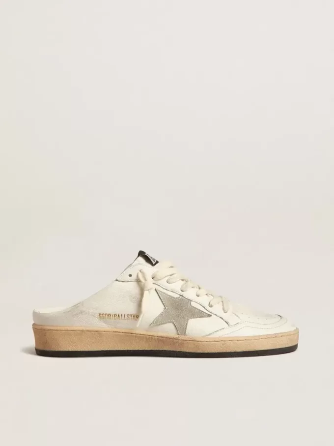 Sabot Ball Star in pelle nappa con stella in camoscio grigio ghiaccio