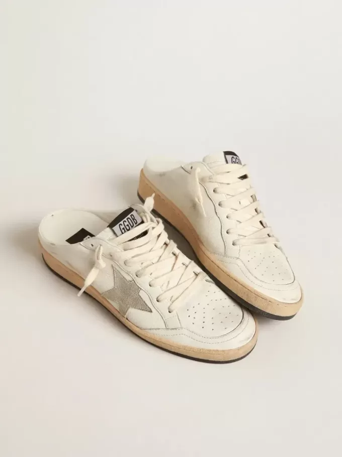 Sabot Ball Star in pelle nappa con stella in camoscio grigio ghiaccio