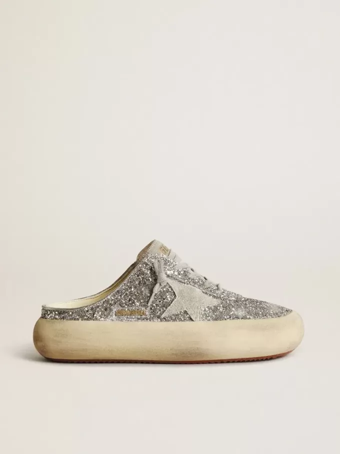 Sabot Space-Star da donna in glitter con stella grigio ghiaccio e linguetta Sabot Space-Star da donna in glitter con stella grigio ghiaccio e linguetta