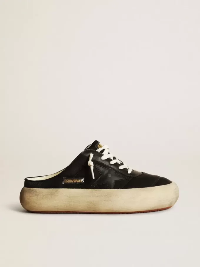 Sabot Space-Star da donna in nylon nero con stella in pelle nera