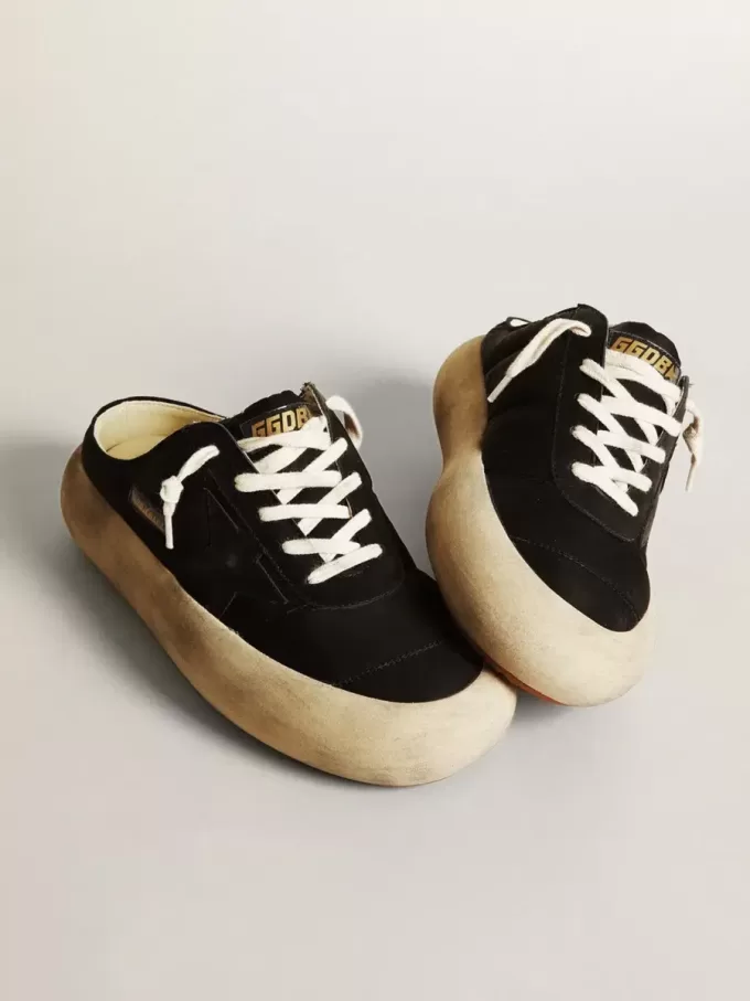 Sabot Space-Star da donna in nylon nero con stella in pelle nera