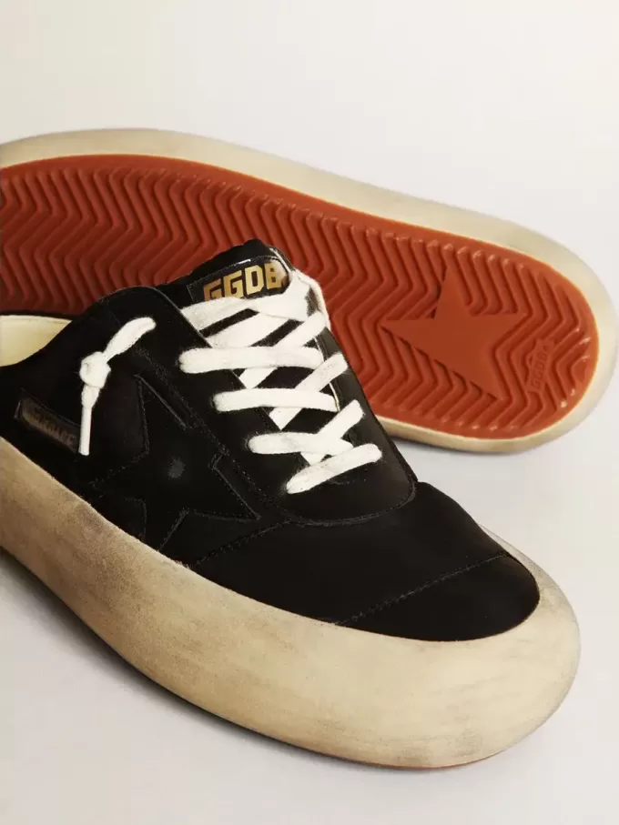 Sabot Space-Star da donna in nylon nero con stella in pelle nera