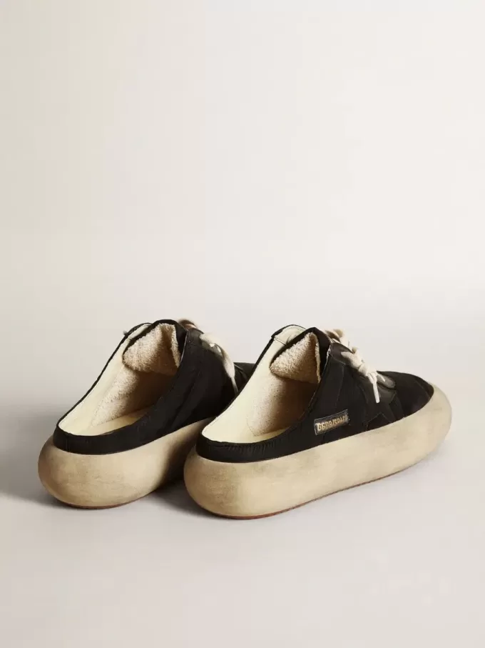 Sabot Space-Star da donna in nylon nero con stella in pelle nera