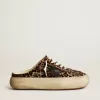 Sabot Space-Star da donna in pelle di pony con stampa leopardata e stella nera