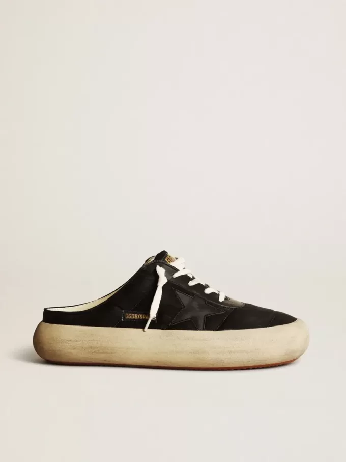 Sabot Space-Star da uomo in nylon nero con stella in pelle nera