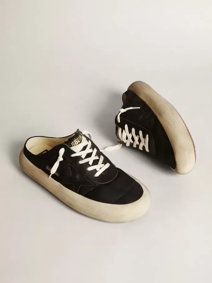 Sabot Space-Star da uomo in nylon nero con stella in pelle nera