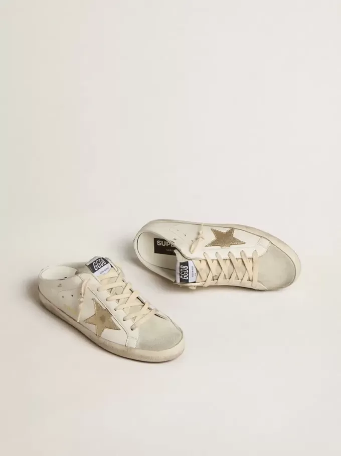 Sabot Super-Star con stella platino e linguetta in pelle scamosciata grigio ghiaccio