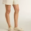 Sabot Super-Star da donna in tela beige con perline ricamate e stella in pelle scamosciata beige Sabot Super-Star da donna in tela beige con perline ricamate e stella in pelle scamosciata beige