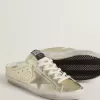 Sabot Super-Star in pelle laminata platino con stella in camoscio beige