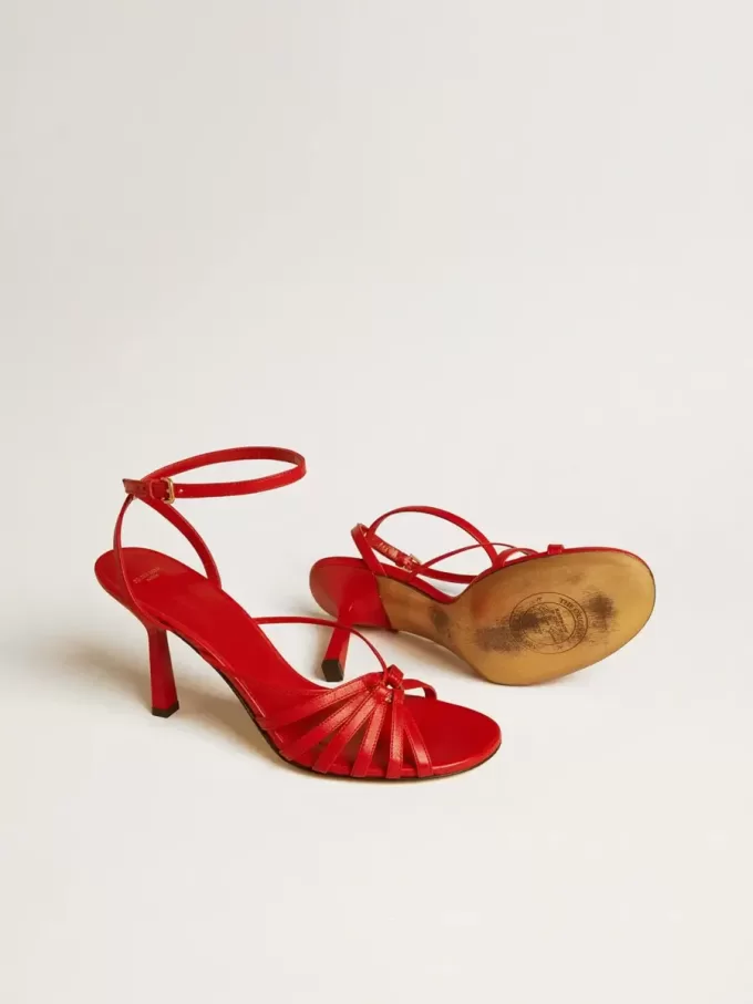 Sandali con tacco alto Nico in pelle nappa rossa con catena dorata