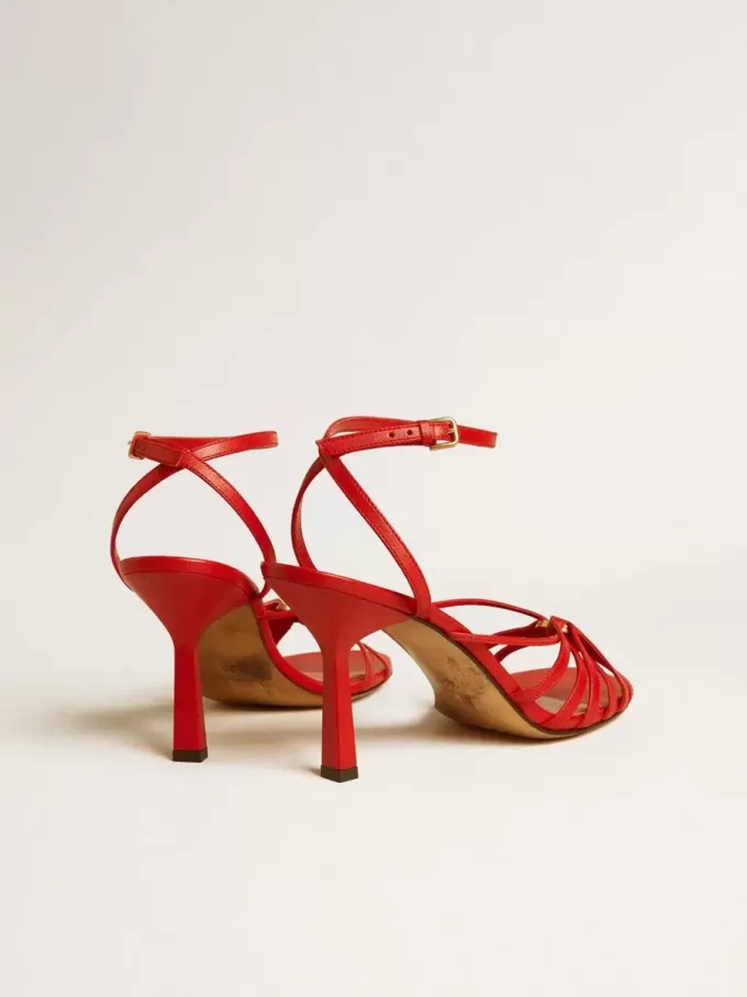 Sandali con tacco alto Nico in pelle nappa rossa con catena dorata
