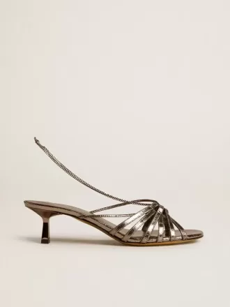 Sandali con tacco basso Nico in pelle grigio metallizzato