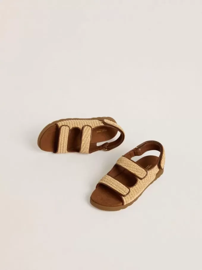 Sandali Junior Noa in rafia beige e pelle marrone