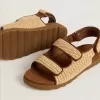 Sandali Junior Noa in rafia beige e pelle marrone