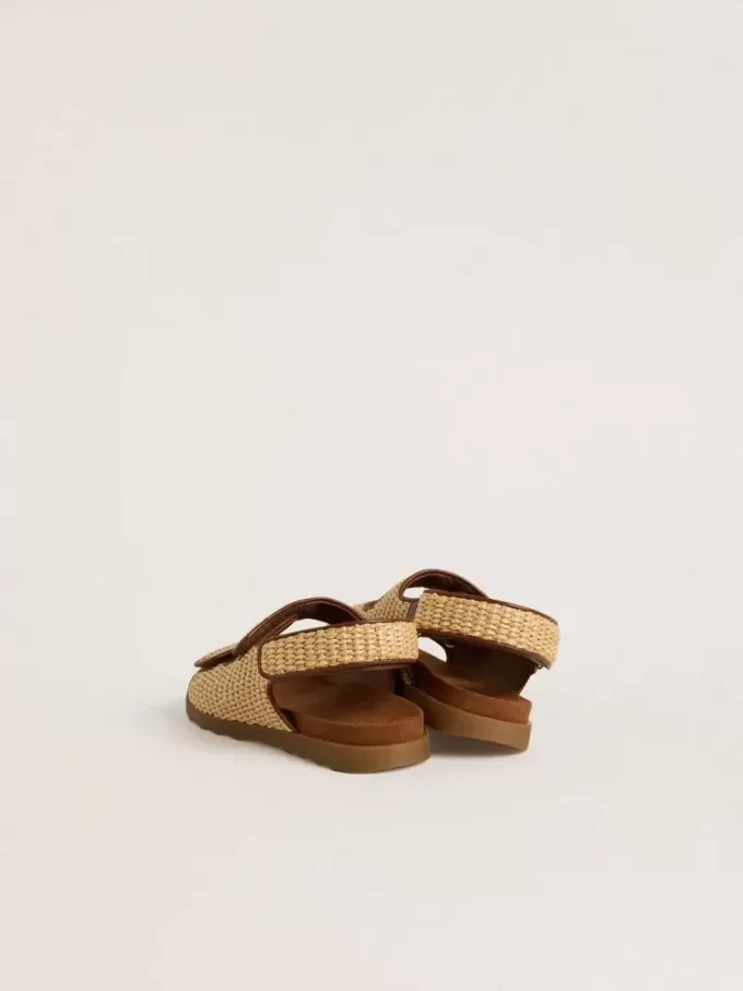 Sandali Junior Noa in rafia beige e pelle marrone