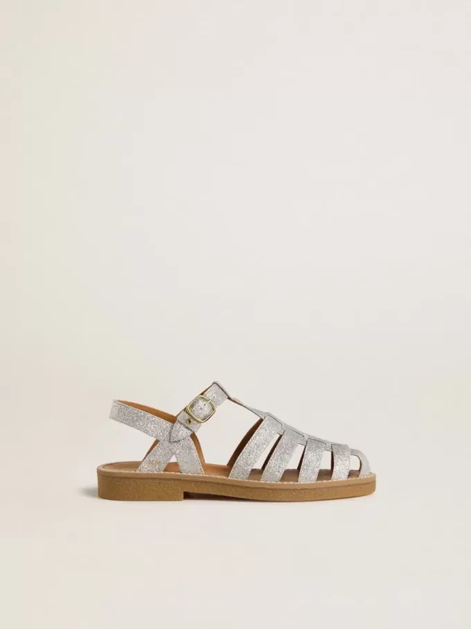 Sandali Maxime Junior in micro glitter argento