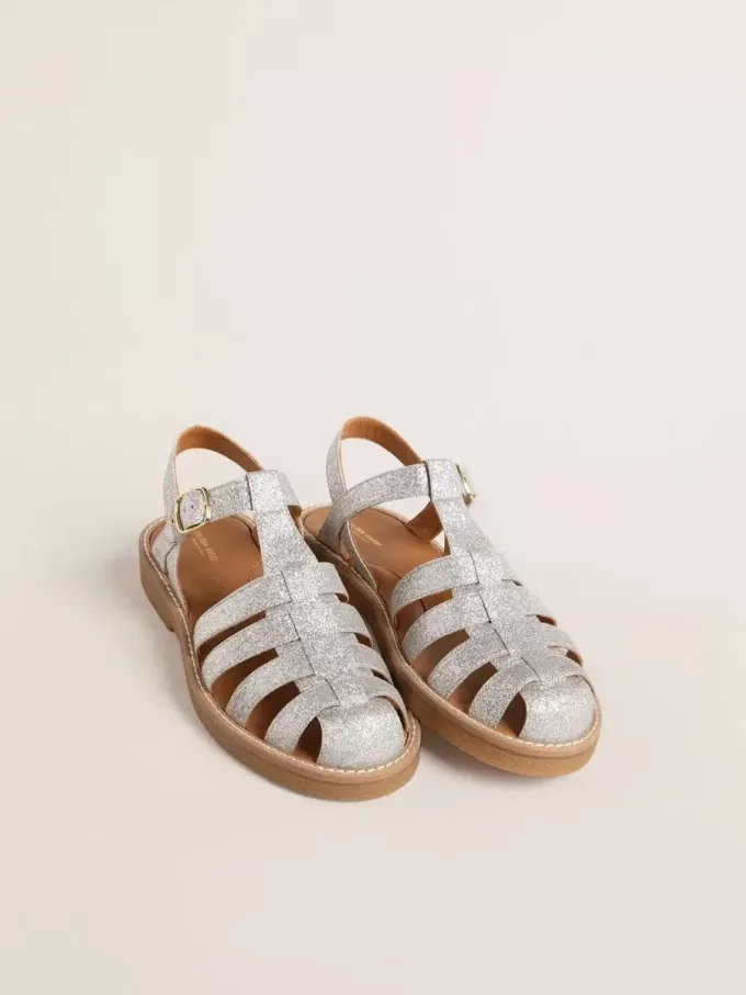 Sandali Maxime Junior in micro glitter argento