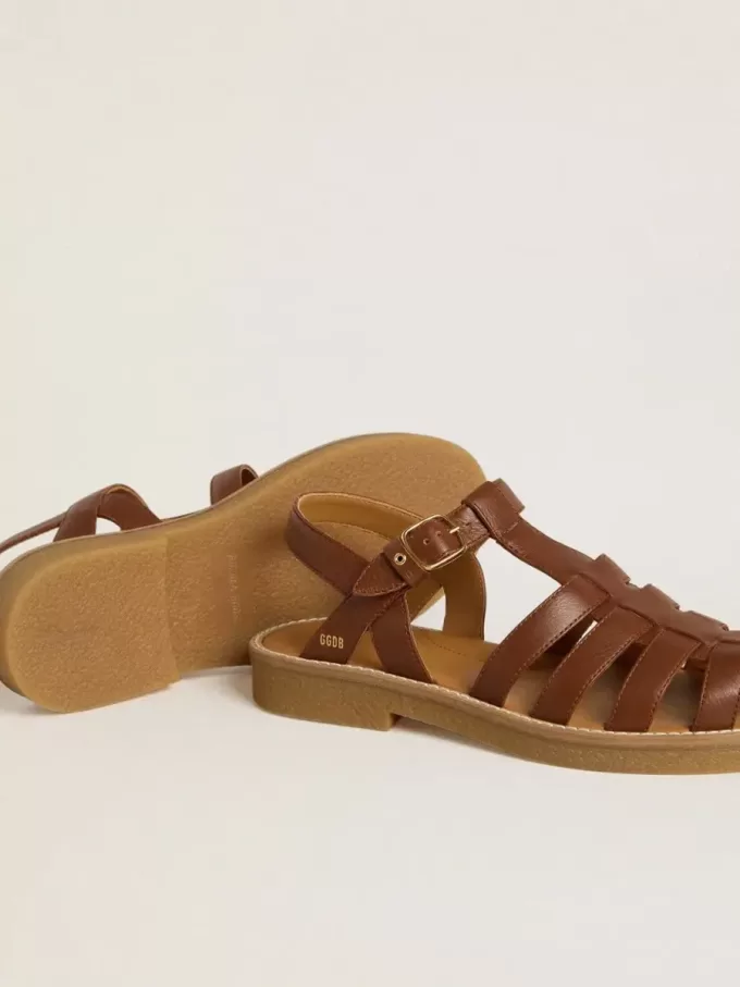 Sandali Maxime Junior in pelle marrone